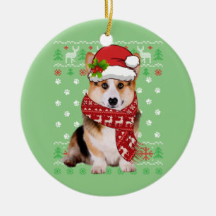 Ornamento De Cerâmica Puppy Xmas Pajama, Cachorro de Natal Feio