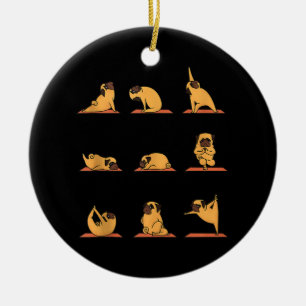 Ornamento De Cerâmica Puppy Yoga Pug Poses e Meditação Pug Engraçado