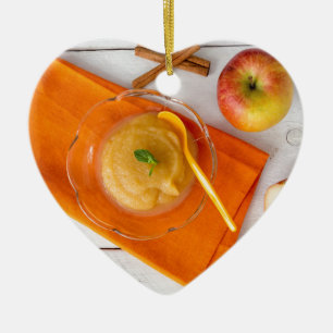 Ornamento De Cerâmica Purê de maçã com canela e colher de laranja