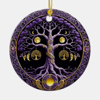 Ornamento De Cerâmica Purple and Gold Tree of Life Mandala
