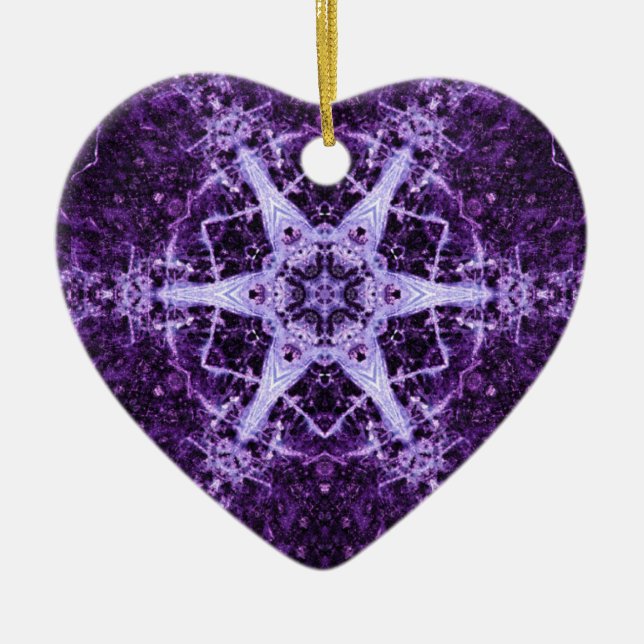 Ornamento De Cerâmica Purple Crystal Jewel Heart Memory Ornament (Frente)