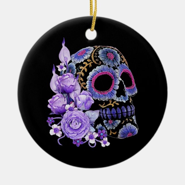Ornamento De Cerâmica Purple Floral Black Sugar Skype (Frente)