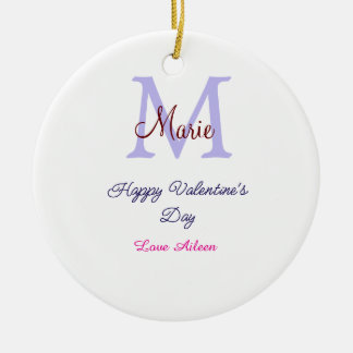 Ornamento De Cerâmica Purple pastel happy Valentine's day pink monogram 