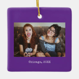 Ornamento De Cerâmica Purple Photo Keepsake Christmas