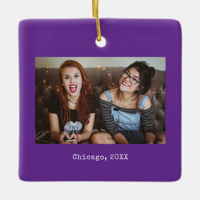 Ornamento De Cerâmica Purple Photo Keepsake Christmas (Frente)