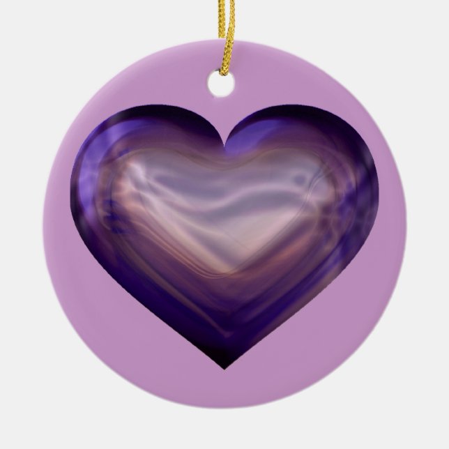 Ornamento De Cerâmica Purple Satin Heart (Frente)