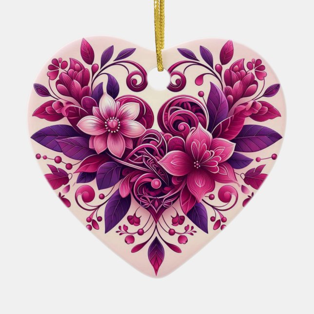 Ornamento De Cerâmica Purples Coração (Frente)