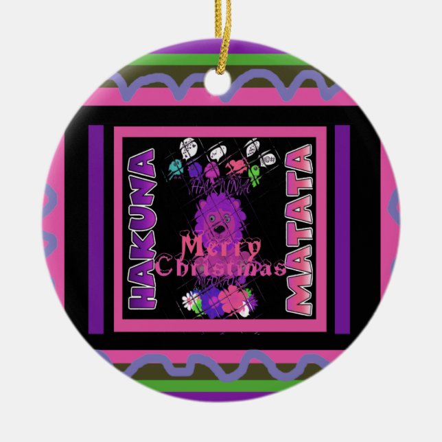 Ornamento De Cerâmica Púrpura Bebê Simba Feliz Coleção de Natal (Frente)