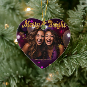 Ornamento De Cerâmica Púrpura Festiva e Chic e Confetti Dourado