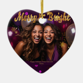 Ornamento De Cerâmica Púrpura Festiva e Chic e Confetti Dourado