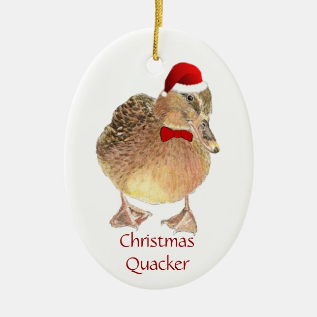 Ornamento De Cerâmica Quackers de Natal, Pato Engraçado, Humor de Pássar (Frente)