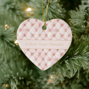Ornamento De Cerâmica Quadrados de Natal em Dourado Rosa Bonito