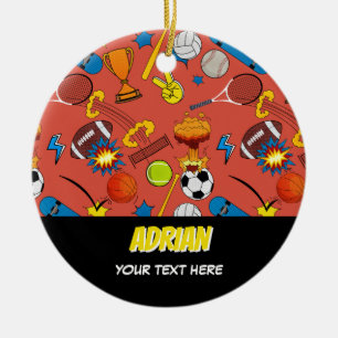Ornamento De Cerâmica Quadrinhos Retro Esportes Bolas Atléticas Crianças