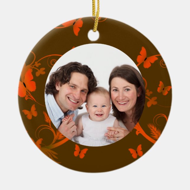 Ornamento De Cerâmica Quadro alaranjado da borboleta (Frente)