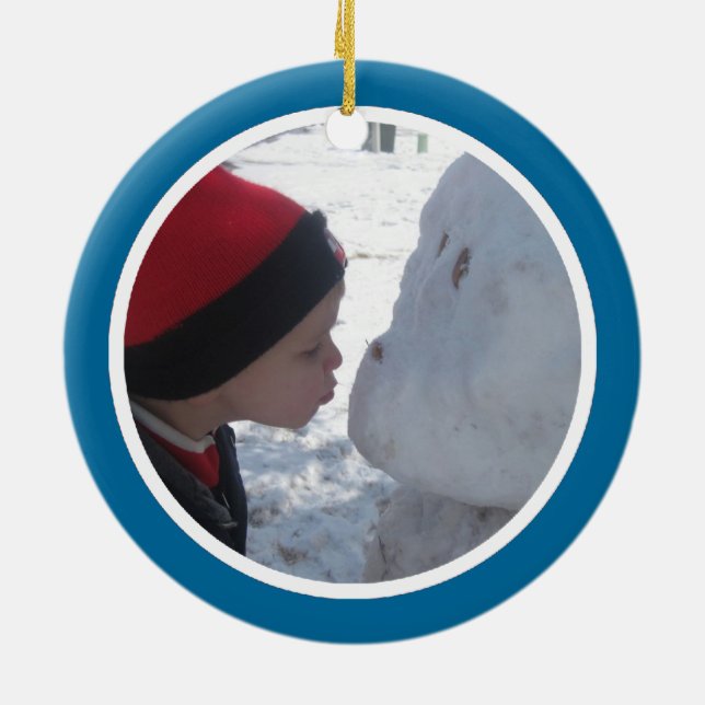 Ornamento De Cerâmica Quadro azul e branco da foto - frente e verso (Traseira)