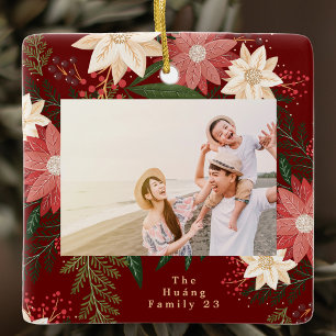 Ornamento De Cerâmica quadro botânico de fotos de natal de marrom feliz