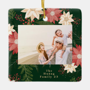 Ornamento De Cerâmica quadro botânico feliz verde de natal