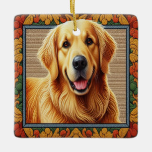 Ornamento De Cerâmica Quadro colorido do cão do na moda Retriever