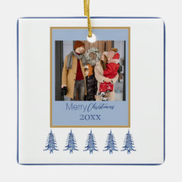 Ornamento De Cerâmica Quadro de 1 Foto em Pagodas Árvores de Natal Azul