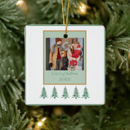Ornamento De Cerâmica Quadro de 1 Foto em Pagodas Árvores de Natal Verde