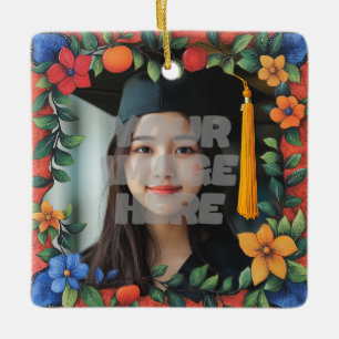 Ornamento De Cerâmica Quadro De Borda Floral Vibrante Para Suas Fotos!