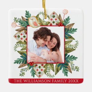 Ornamento De Cerâmica Quadro de Cookies Personalizados de Verde e Feriad