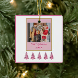 Ornamento De Cerâmica Quadro de Foto 1-Pagoda Árvores de Natal Vermelho
