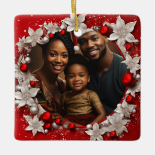 Ornamento De Cerâmica Quadro de Foto de Natal Vermelho