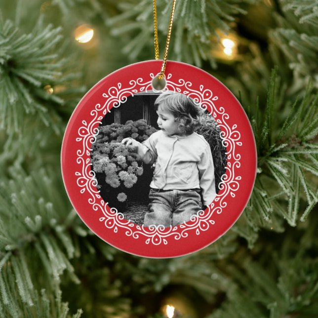 Ornamento De Cerâmica Quadro de Fotografias do Rico Vermelho (Árvore)