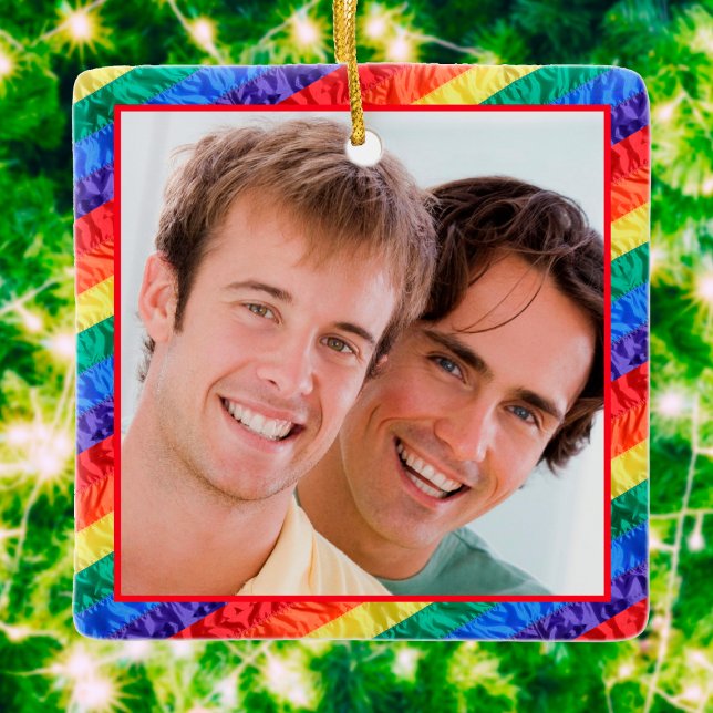 Ornamento De Cerâmica Quadro de Fotografias Personalizado do Orgulho gay (Criador carregado)