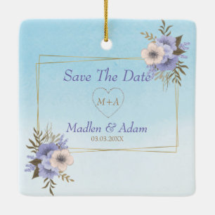 Ornamento De Cerâmica Quadro Dourado E Buquê