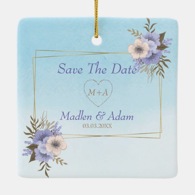 Ornamento De Cerâmica Quadro Dourado E Buquê (Verso)