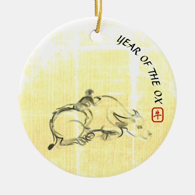 Ornamento De Cerâmica Quadro original Água Búfalo Criança de Ox Ano (Frente)