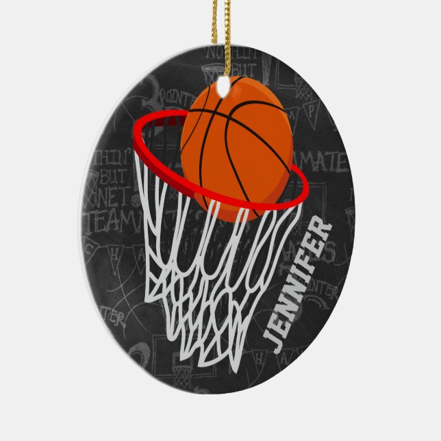 Ornamento De Cerâmica Quadro Personalizado de Basquete e Hoop (Direito )