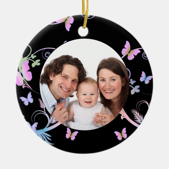 Ornamento De Cerâmica Quadro preto da borboleta (Frente)