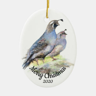 Ornamento De Cerâmica Quail Califórnia com Cores Aquáticas Datas
