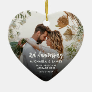 Ornamento De Cerâmica Quaisquer Nomes de Casal de Aniversário, Mensagem