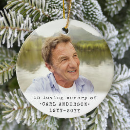 Ornamento De Cerâmica Qualquer Texto 2 Foto Memorial Simples Preto e Bra