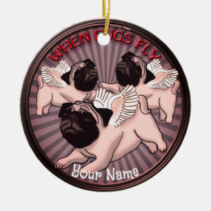 Ornamento De Cerâmica Quando Pugs Voam