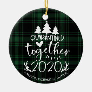 Ornamento De Cerâmica Quarentena Juntos Fofo Covid Natal Verde
