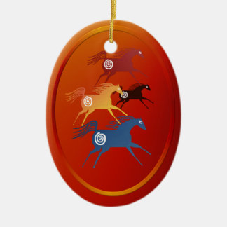 Ornamento De Cerâmica Quatro cavalos antigos ornament_oval