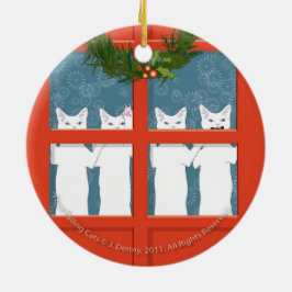 Ornamento De Cerâmica Quatro Gatos Telefonando... frente e verso