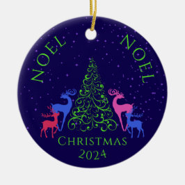 Ornamento De Cerâmica *Quatro Veados e Árvore de Natal