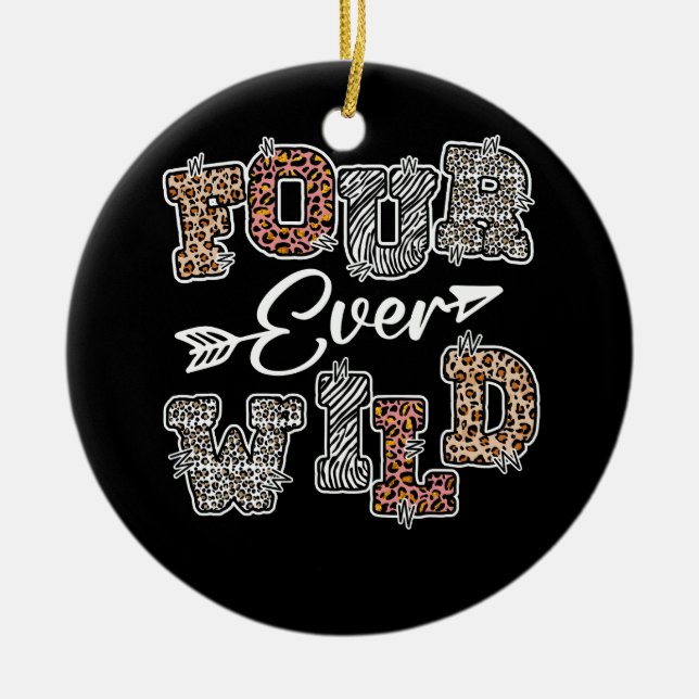 Ornamento De Cerâmica Quatro vezes selvagem 4º aniversário 4 anos Safari (Frente)