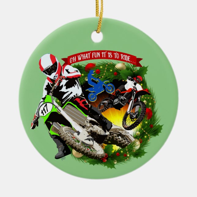 Ornamento De Cerâmica Que Diversão de Motocross Natal (Frente)