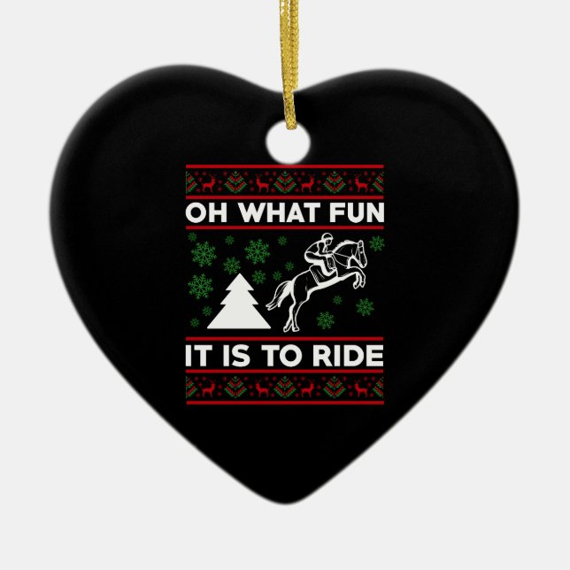 Ornamento De Cerâmica Que Divertido É Andar De Cavalo No Natal (Frente)