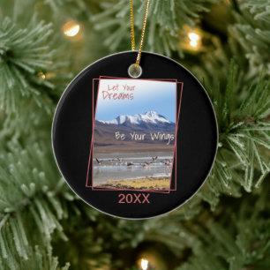 Ornamento De Cerâmica Que Seus Sonhos Sejam Suas Asas Rosa Flamingos