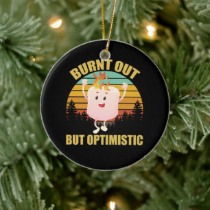 Ornamento De Cerâmica Queimado Mas Otimista Marshmellow Acampamento Retr