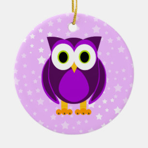 Ornamento De Cerâmica Quem? Sra. Roxo Coruja Estrela Fundo