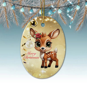Ornamento De Cerâmica Querida Veado, Fawn, Doce 🦌 🎄 Dourado Feliz Nata